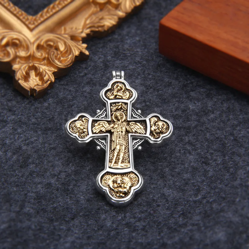 BOCAI New S925 Sterling Silver Jewelry Wholesale Retro Personality Michael Angel Cross Pendant Men's Selected Gift