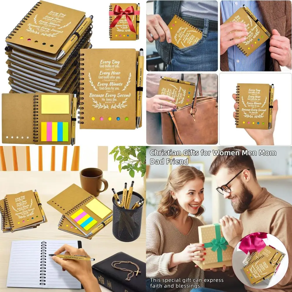 

50 Sets of Christian Prayer Journals and Pens for Women - Inspirational Bible Notebooks for Church and Bible Study (Brown)