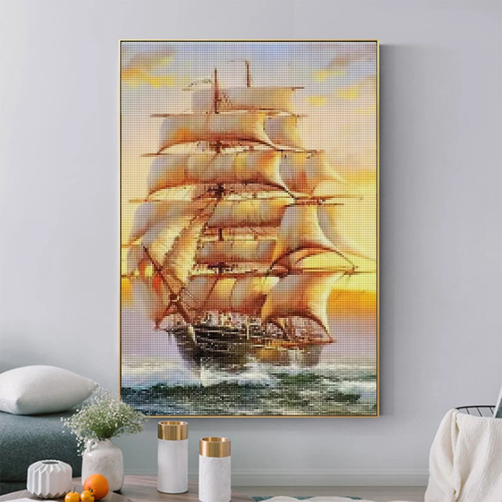 Sailboat Diamond Painting 5D Landscape Diamond Art Cross Stitch Kit Full Round/Square Rhinestone Mosaic Home Decor Painting Gift