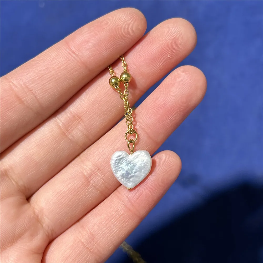 5Pcs/lot New Style Stainless Steel Freshwater Pearl Heart Charms For Jewelry DIY Making Pearl Heart Pendant Accessories