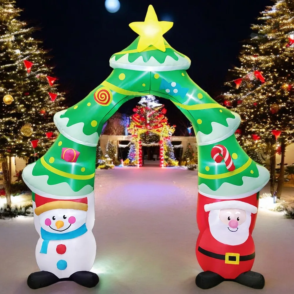 KOOY 9 футов гигантская рождественская надувная арка с Санта-Снеговиком, рождественская елочная арка, украшение для двора, светодиодные фонари для Криса