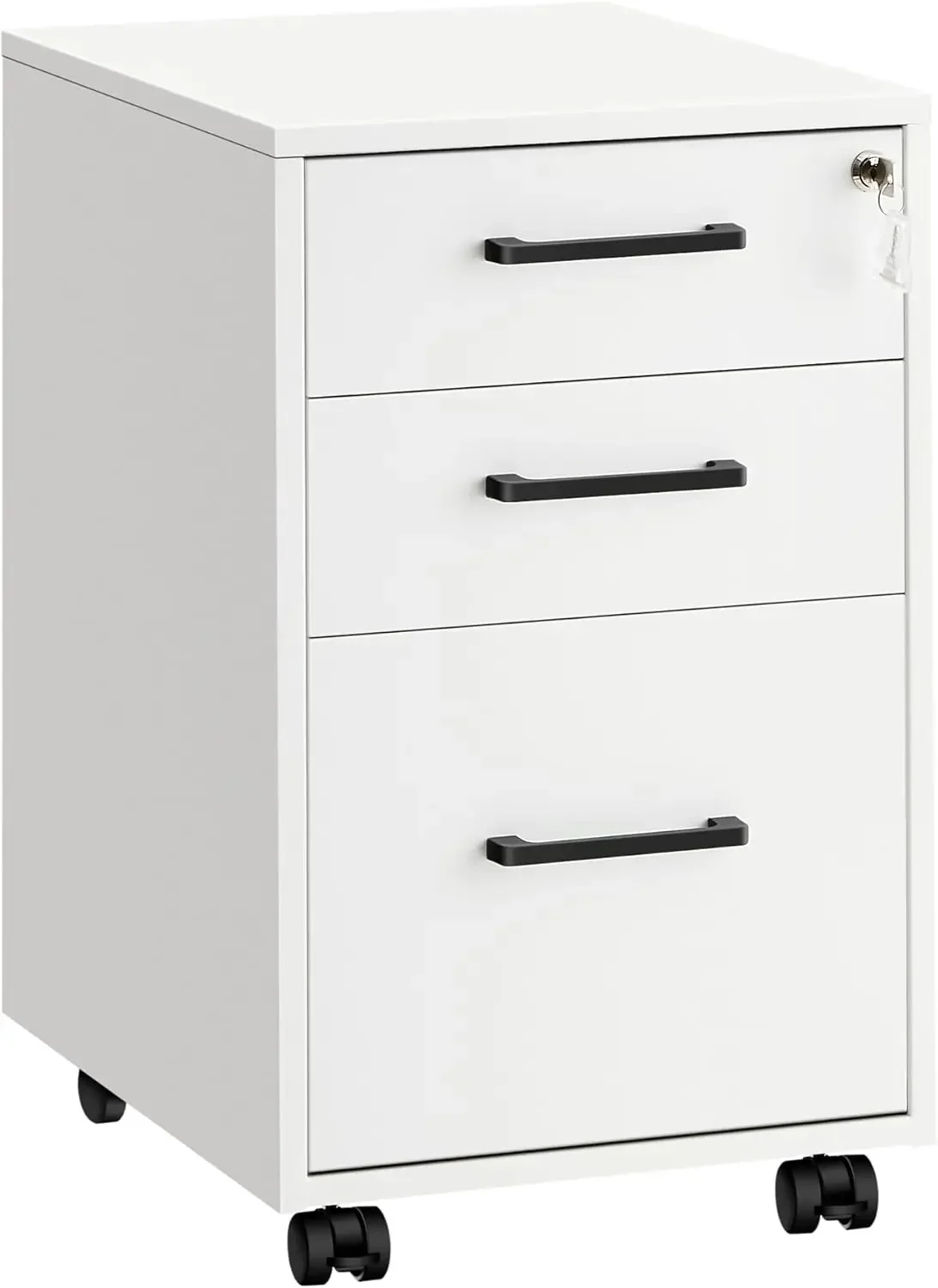 File Cabinet, Office Filing Cabinet with Lock, Pre-Assembled Except Wheels and Handles, for A4, Legal, Letter Sized Documents