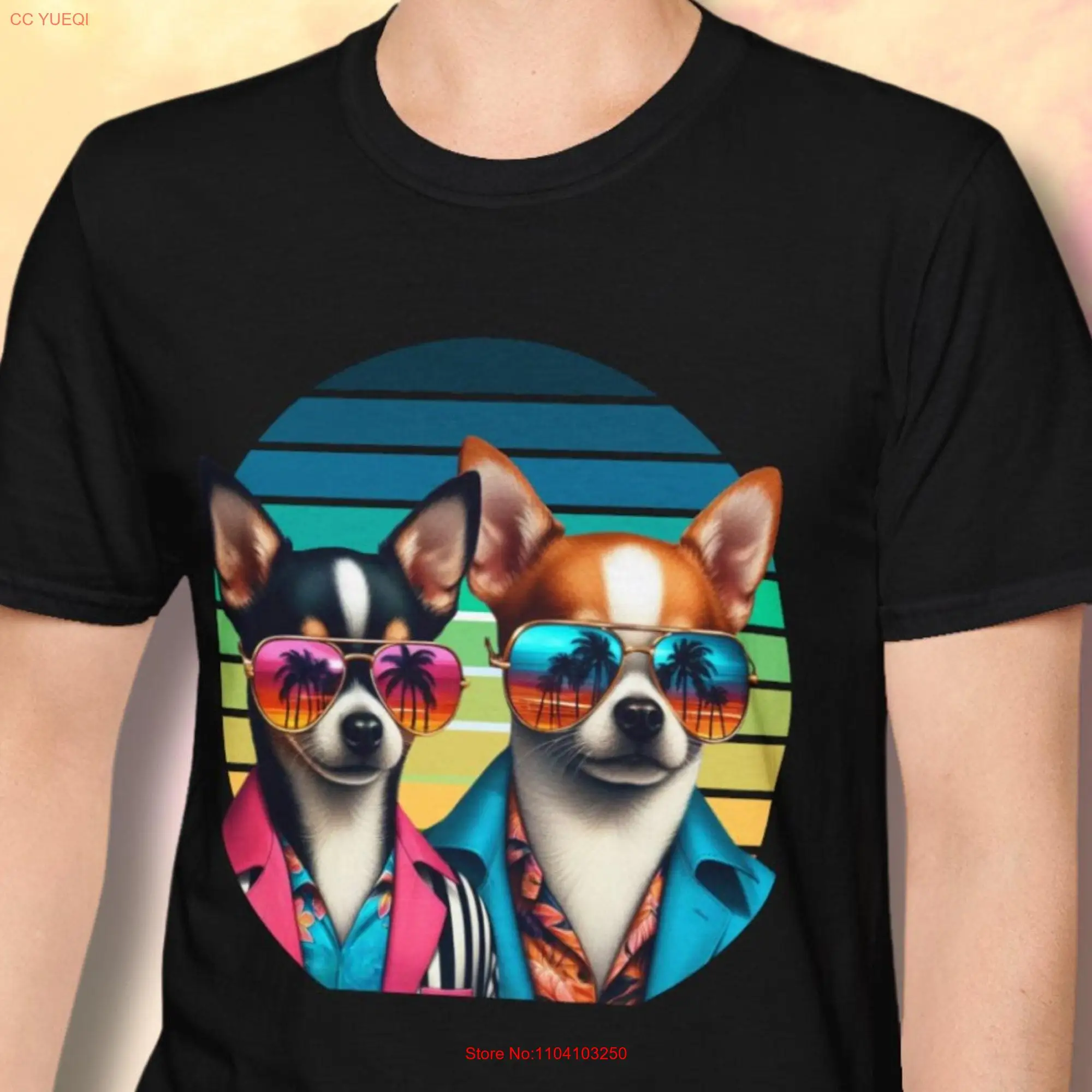 Miami Chihuahua T shirt Eco friendly Undercover Detectives Crockett Tubbs Retro Crew Collar Top 80s Club Soft