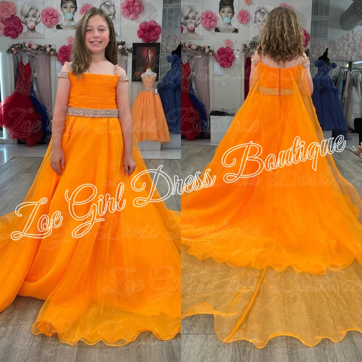 

Orange Off the Shoulder Flower Girl Dresses for Wedding Floor Length Baby Girl Birthday Gowns First Communion Gowns Customized