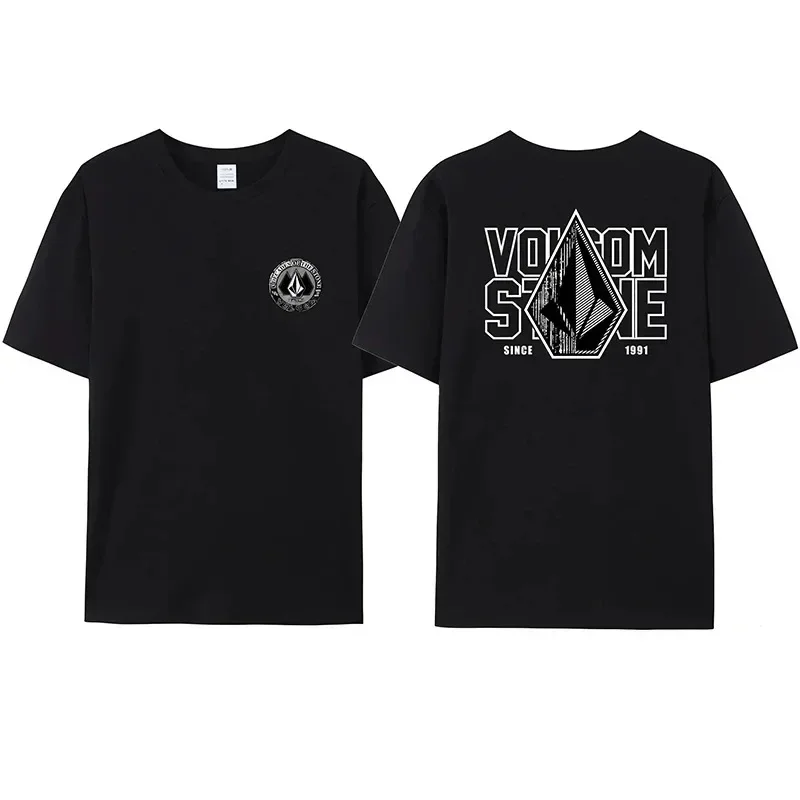 Volcom-Camiseta de obsidiana para hombre, camisa 100% de algodón, cómoda, de manga corta, de gran tamaño, de doble cara, de alta calidad, de verano, en oferta