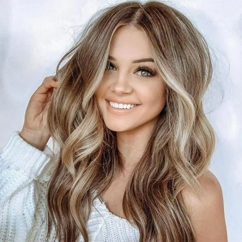 

Brown Gradient Medium Length Curly Fiber Wig for Women - High Temp Silk Cover, Blonde/Brown 25.59 inches