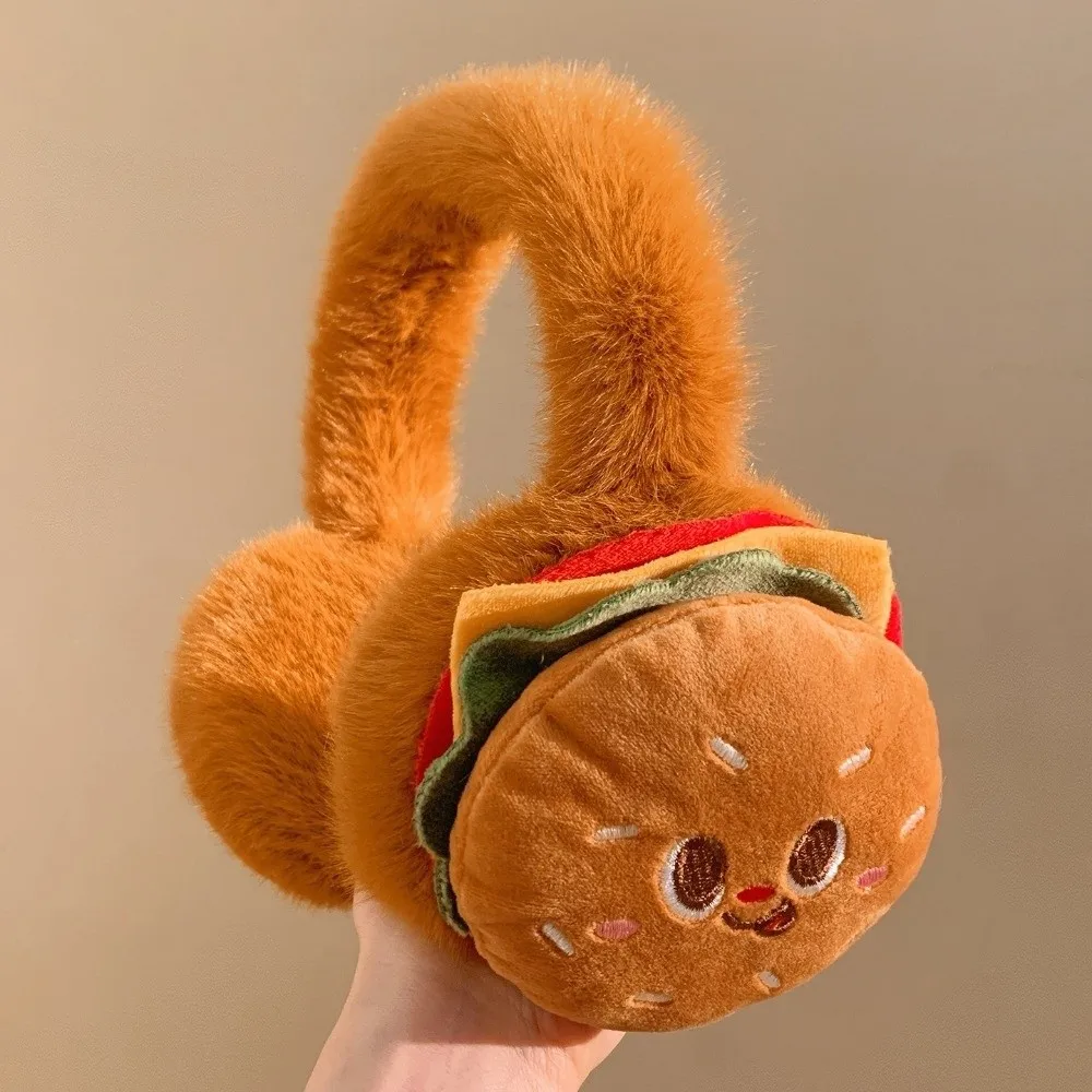 Warm Soft Hamburger Ear Warmer Thickened Plush Plush Funny Ear Cover Windproof Foldable Cold Protection Earmuffs Outdoor