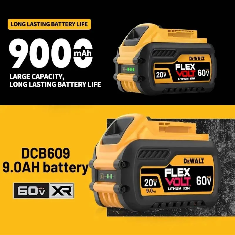 For Original Dewalt 60V 9A Battery 18650 ‌Li-Ion 60Volt 9.0Ah Power Tool Battery High Power Rechargeable Replacement Battery