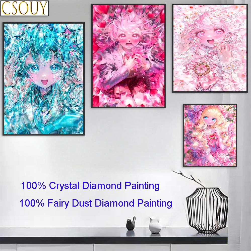 Monster Girl Cartoon 100% Fairy Dust Full Square Diy Diamond Painting Cross Stitch Embroidery Mosaic Home Decor Needleword Cryst