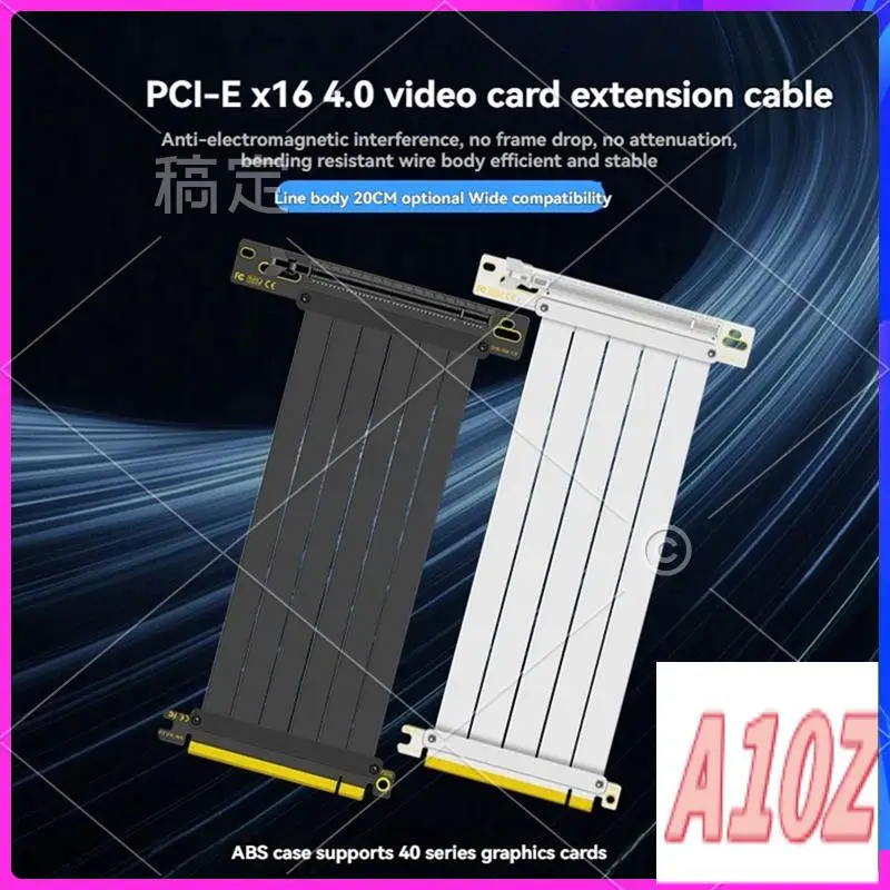 0Z-PCI-E 4.0 X16 Riser Cable Video Card 20Cm Extension Shielded Flexible 90° Mounting GPU Extension Cord Black