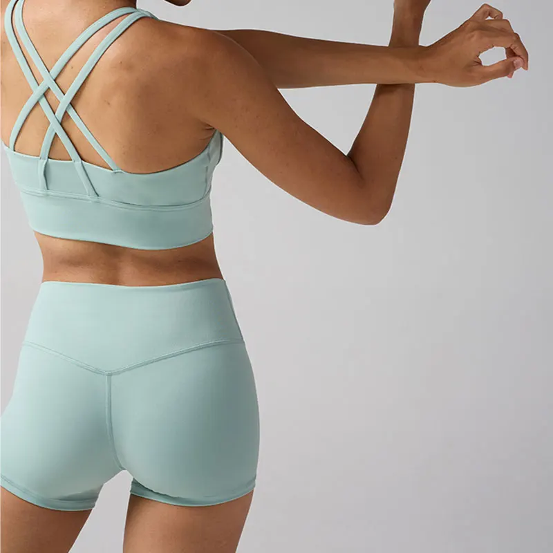 Tinta unita Donna Fitness Sport Yoga Corto Corsa Ciclismo Leggings da donna Pantaloncini da yoga a vita alta traspiranti ad asciugatura rapida