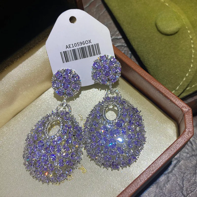 Round Purple Zircon Fashion Temperament Luxury Earrings