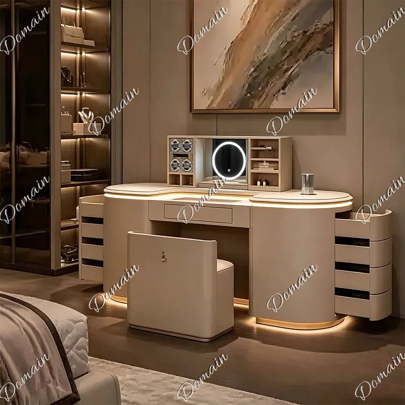 Light luxury high-end lift bedroom jewelry cabinet creative design with mirror multi-functional solid wood with pumping dresser