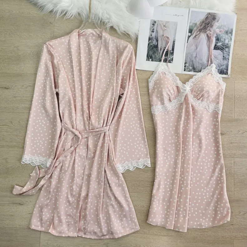 Women Sweetheart Robe Gown Sets Sexy Rayon Thin Nightdress Kimono M-XL Bathrobe Pyjamas Suit Sleepwear Casual Loose Home Clothes