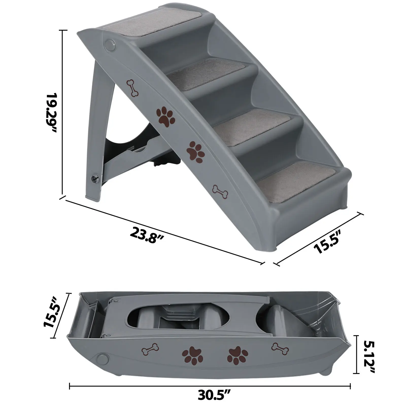 Imagem -03 - Anti-slip Pet Escadas para Cama Alta e Sofá Escada Dobrável us Dog Passos Cinza