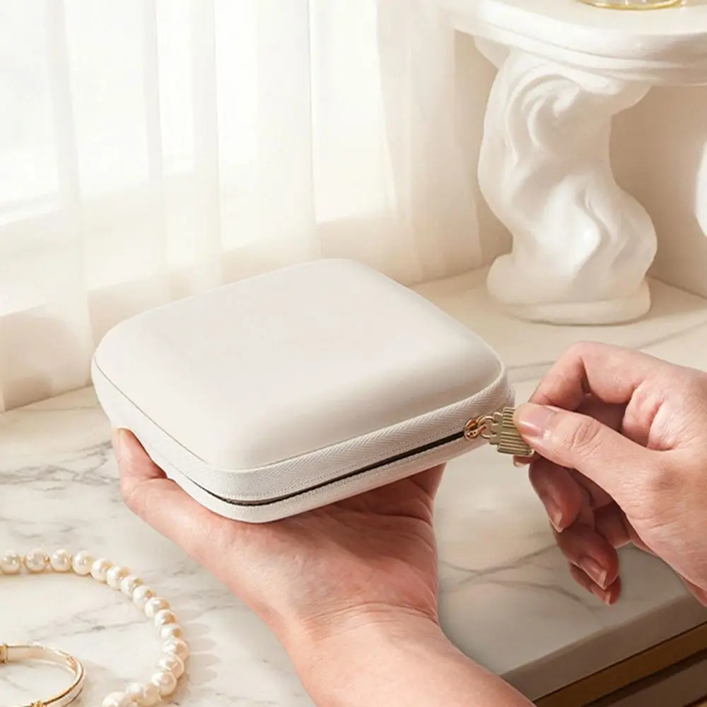 

Leather Jewelry Storage Box Earrings Ring Storage Zipper Jewelry Case Display Function Jewelry Organizer Travel Organizer