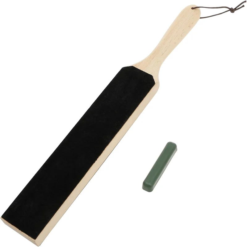AT02-Leather Strop For Knife Sharpening Double Side Stropping Block With Ergonomic Handle For Sharpening Knives, Woodcarving