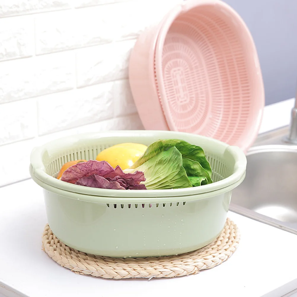 

2 In Strainer Detachable Vegetable Colander Fruit Washing Bowl Plastic Drainage Rack For Sink Counter Stackable