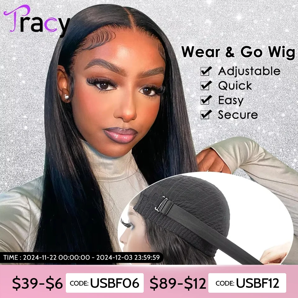 Tracy Hair Wear and Go Glueless Straight Wigs Pre Cut Pre Bleached Knots Ready To Wear HD 4x6 Closure Wigs Human Hair For Women