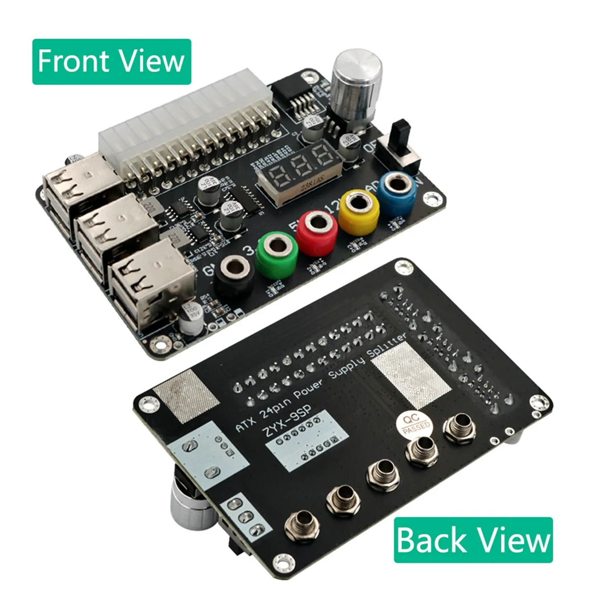 24Pin ATX Power Supply Breakout Board Power Module Adapter Connector Adjustable Voltage Knob 6 Port USB 2.0