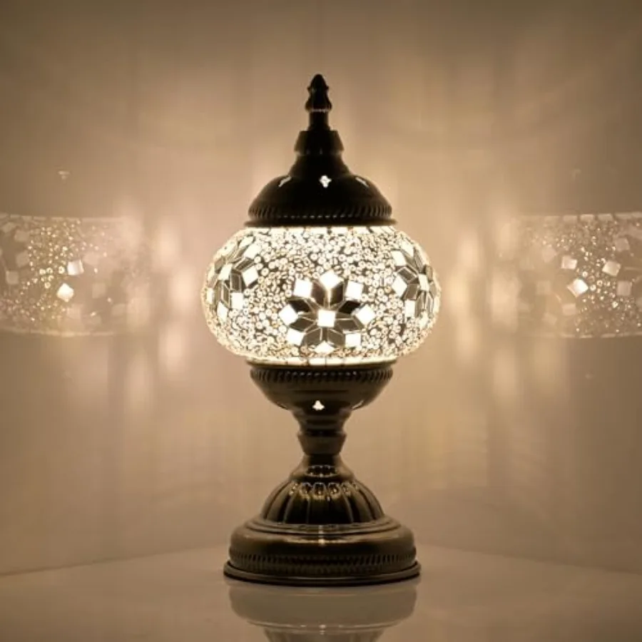 Turkish Moroccan Table Lamp Lantern with Handmade Mosaic Glass Lampshade Tiffany Style Bohemian Stained Glass Decorative Desk L