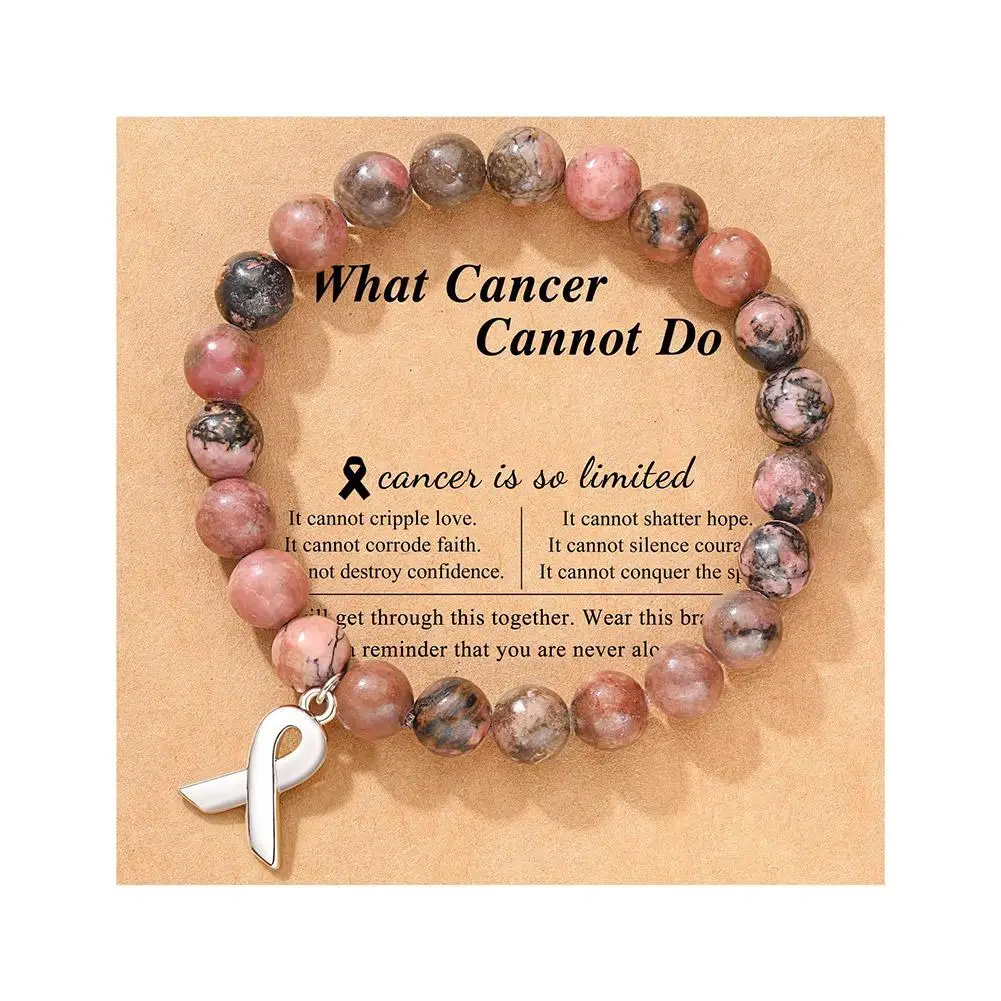 Breast Cancer Awareness Natural Stones Pink Crystal Bracelet With Message Card Valentine\'s Day Jewellery Gifts 2024