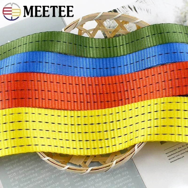 5M Meetee 25/38/50mm Nylon Webbing 1.2/1.6/1.8mm Thick High Strength for Car Tension Rope Cargo Binding Belt Luggage Fixed Strap