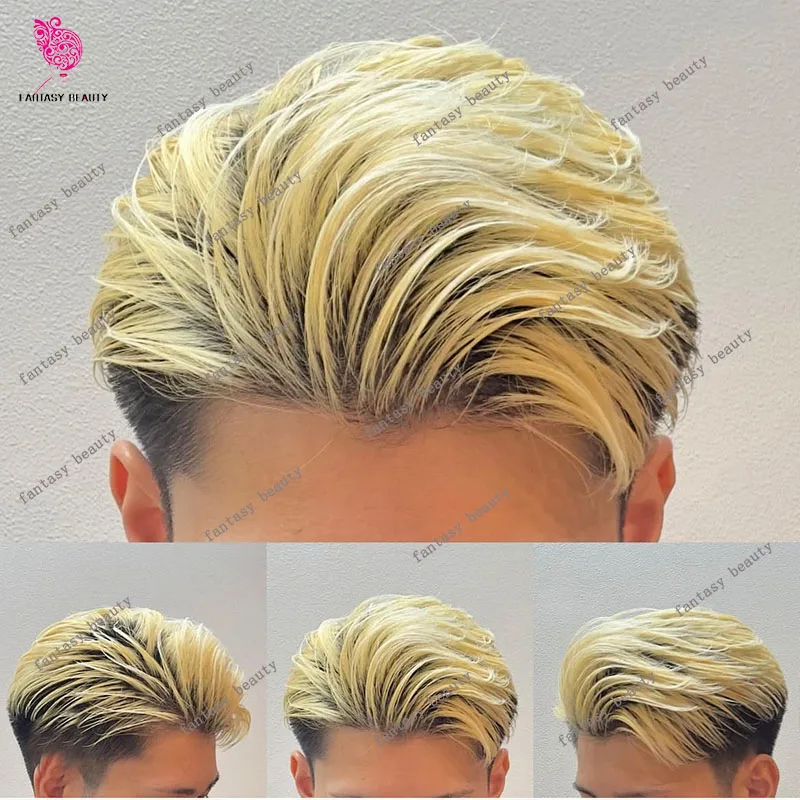 

Необнаружимые светлые коричневые корни омбре # 4T613 Мужской парик с натуральной линией волос 0,06 мм Ультратонкий европейский протез из человеческих волос Vloop