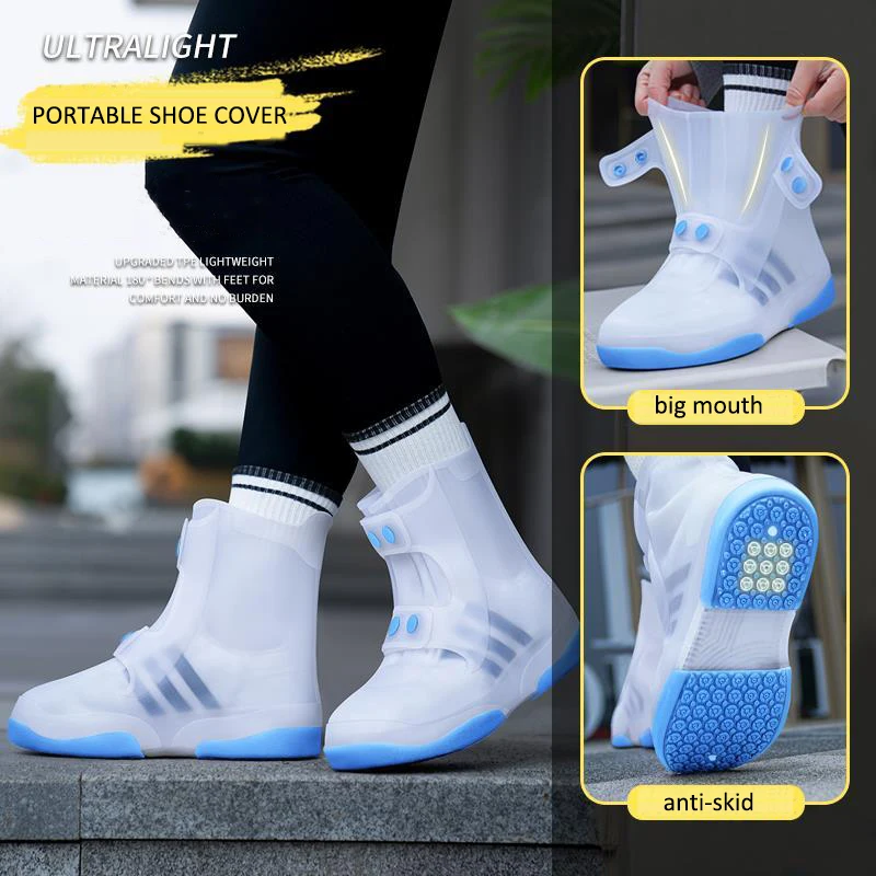 Reusable Silicone Waterproof Rian Shoes Cover Unisex Long Button Shoe Cover Slip-Resistant Durable Rubber Rain Boot Overshoes