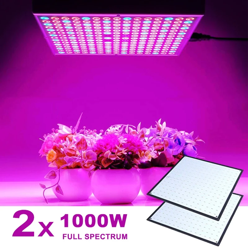 フルスペクトルLED屋内成長ランプ,植物栽培ライト,テント,uv,air,赤,青,花の植物,1000w,2個