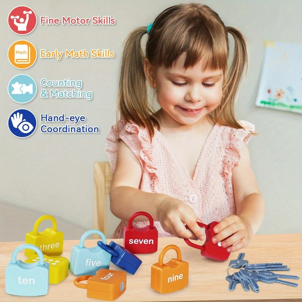 Educational Locks and Keys Matching Toy Set for 3+ Kids Homeschool Learning Number & Alphabetic & Apple & Shape Toys Games Gifts