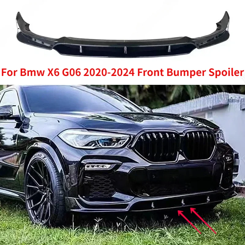 

For Bmw X6 G06 2020-2024 Car Front Bumper Spoiler Lip Splitter Body Kits Tuning car Accessories Trim Gloss Black