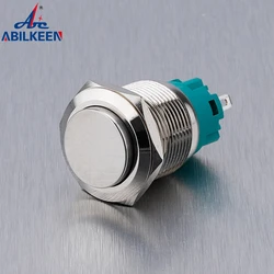 ABILKEEN 19MM Waterproof IP67 High Round Head no Lamp Momentary/ Self-Latching 1NO1NC Metal Push Button Switch
