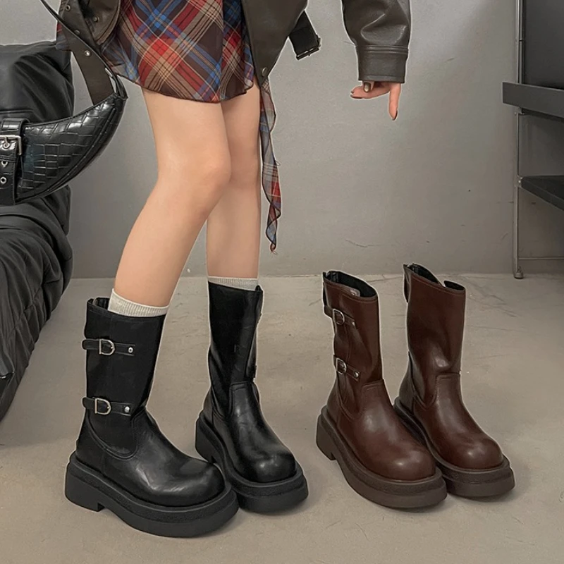 

Platform Thick Heel Women Knight Ankle Boots Concise Height Increase Shoes Female Punk Vintage Short Booties Zapatos De Muje