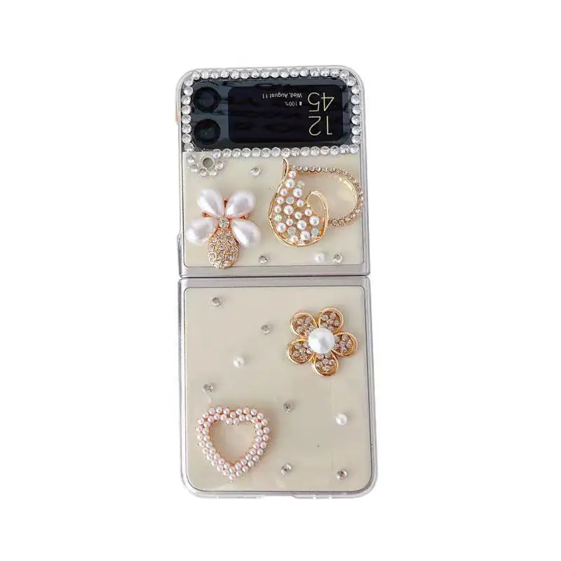 Crystal Rhinestones Diamond Pearl Flower Heart Phone Case For Motorola Razr 40 Ultra Moto Razr40 Razr 2023 Cover Funda