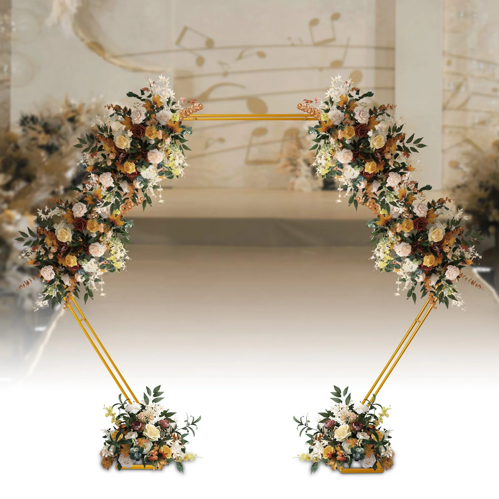 

7.2Ft Wedding Free Standing Metal Arch Frame Hexagon Backdrop Gold Birthday Party Decoration Double Tube Design