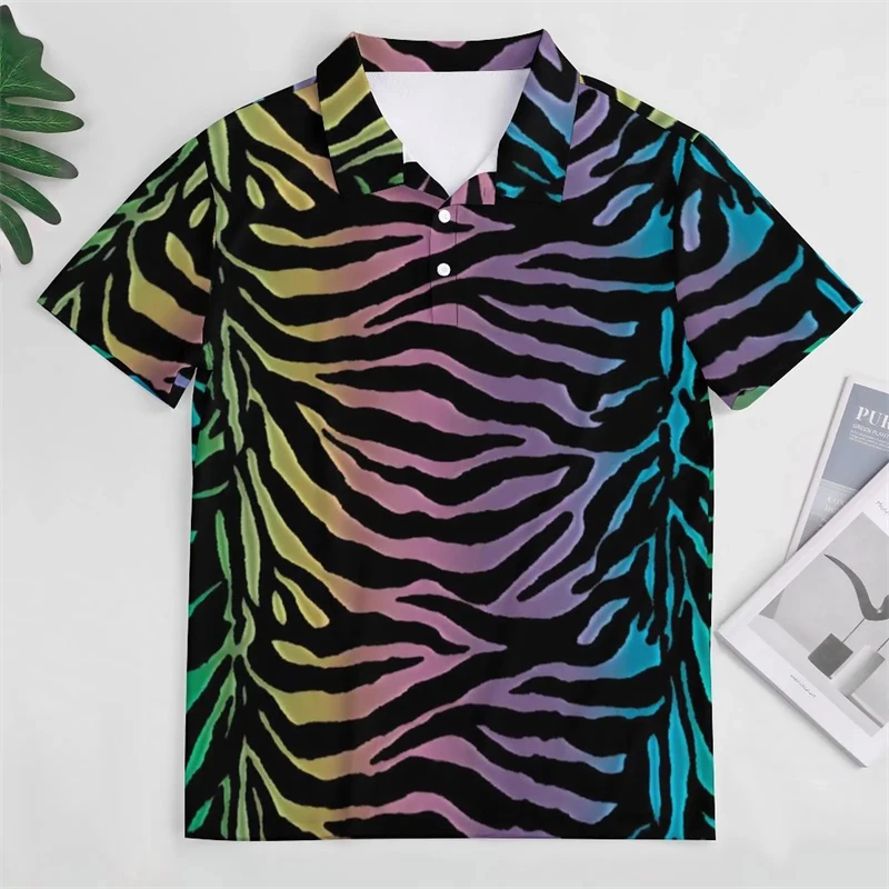 Rainbow Black Stripe Zebra 3D Printed Short Sleeve Polo Shirts For Men Clothes Animal Pinto Skin Women POLO Shirt Leopard Tops