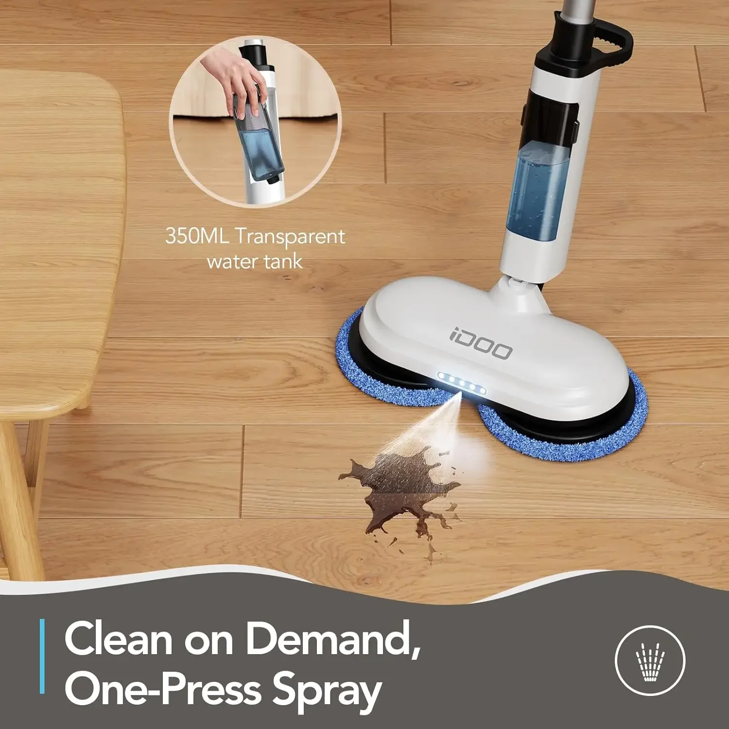 Upgraded Floor Scrubber Electric Spin Mop with LED Headlight, Rechargeable Dust Mop Cordless