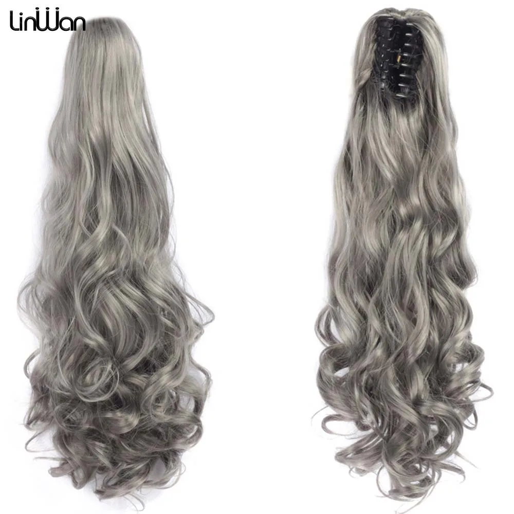 22 inch Ponytail Extensions Claw Clip Drawstring False Pigtail Curly Wavy Synthetic Tail Hairpiece Pony Attached Hair For Women