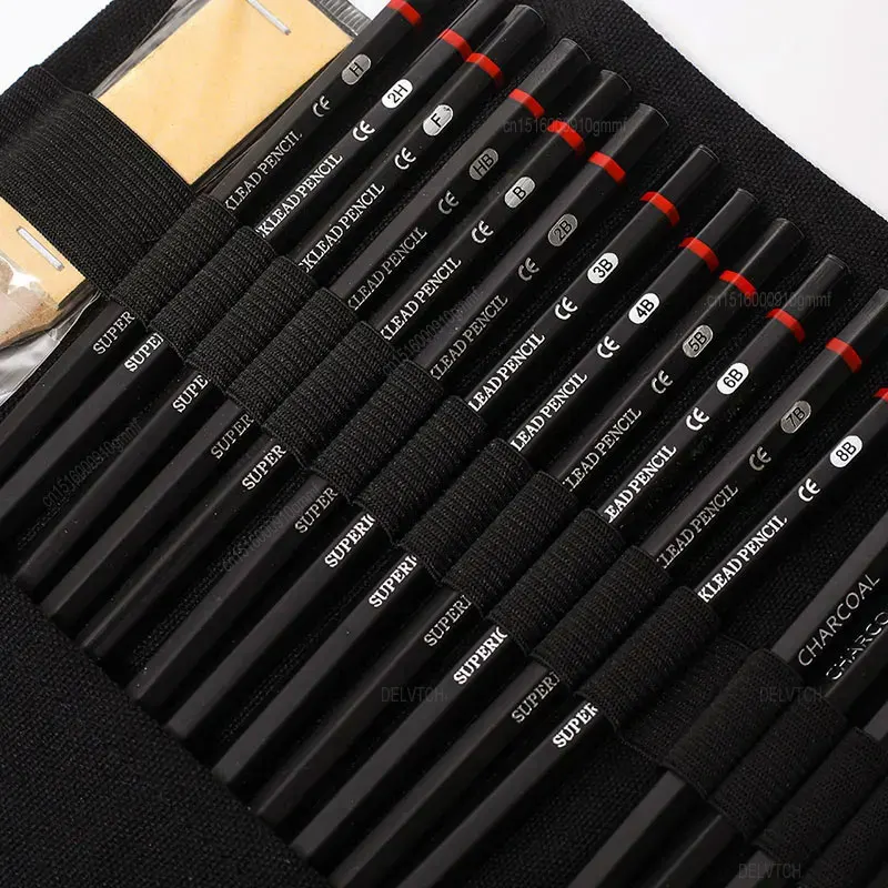 24Pcs Art Set Sketch Kits With Organizer Case 2H-8B Pencil Soft Medium Hard Charcoal Kneaded Eraser Artist Drawing Stationery