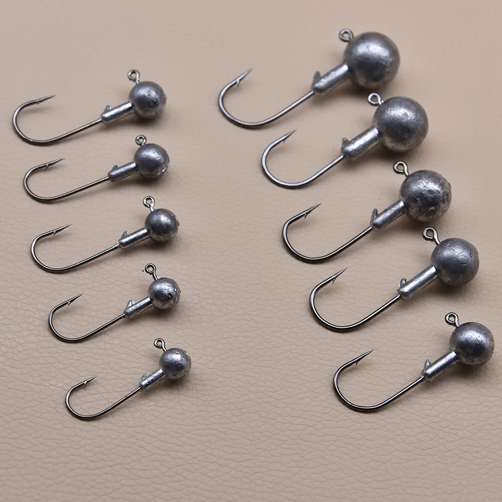MrLurion 50pcs 1g-28g jig head fishing hooks for soft worm lure baits , weedless round head fish hooks for crank bass and perch view 3