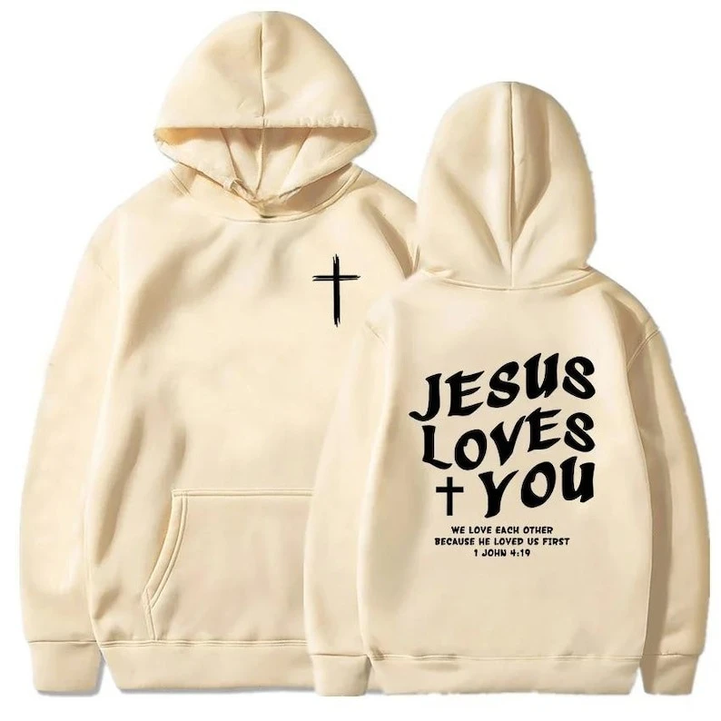 Jesus Love's You Christian Bible Verse Hoodies Faith Sweatshirt Religious Scripture Hoodie Church Gift