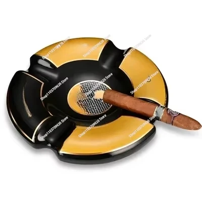 Luxury Classic Round Cigar Ashtray Holder Cohiba High-End China Ceramic 4 Slots Ceramic Ashtray Cigar Smoking Sets Accessories!