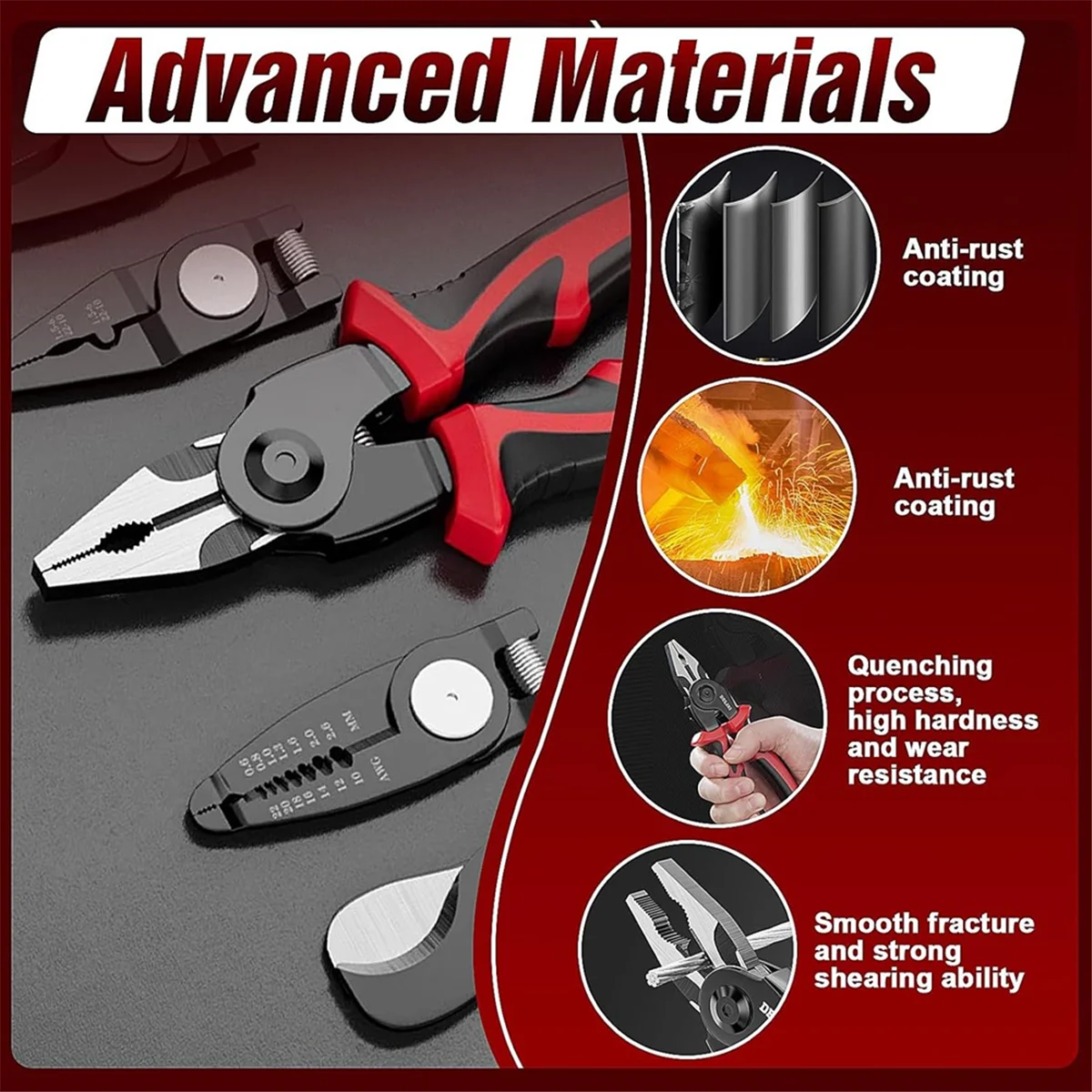 AA26P 5-In-1 Replaceable Pliers Tool, Multifunctional Tool - with Wire Strippers, Crimping Pliers, Shears, Birthday Gift