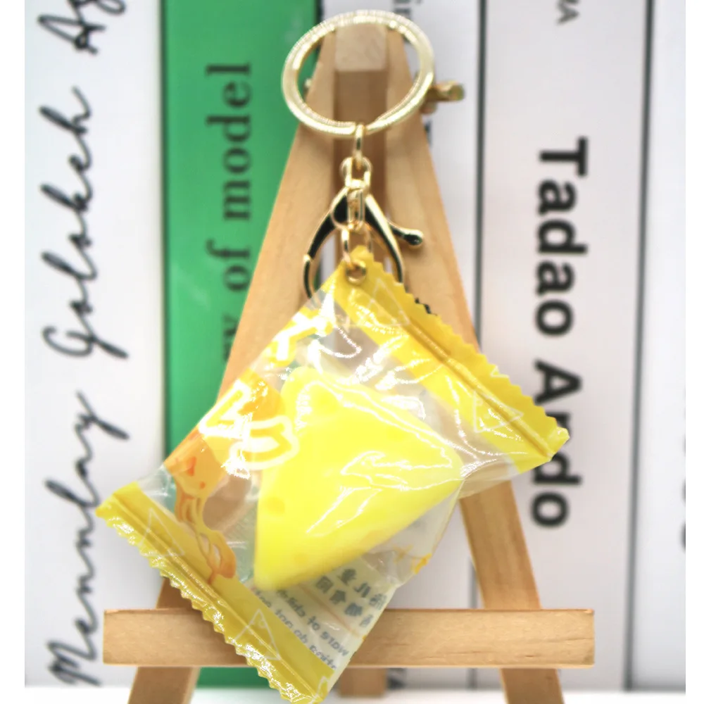 Cute Simulation Food Play Cheese Soft Slow Rebound Keychain Pendant Miniature Cheese Snack Bag Pinch Music Fidget Toy Funny Gift