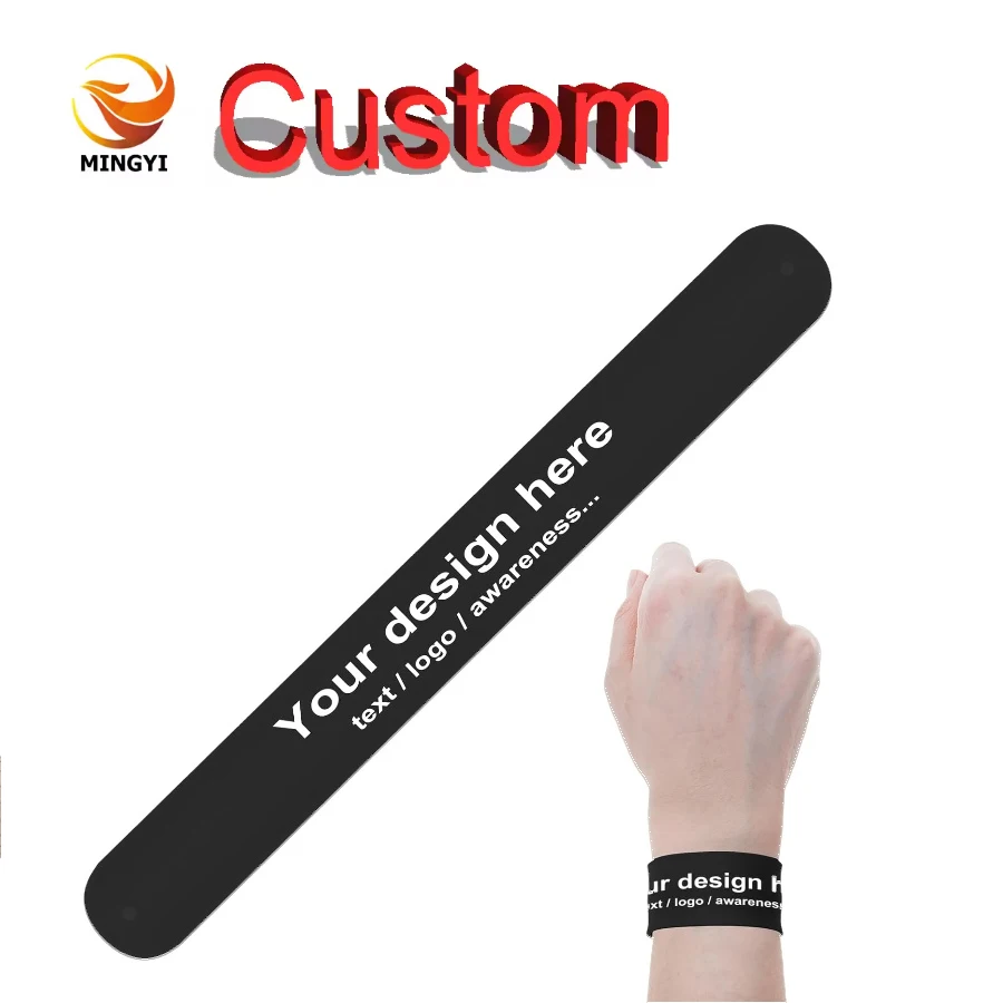 

1PCS/50PCS Custom Logo Text Silicone Slap Bracelet Rubber Snap Band Wristband Recycled DIY Slap Bracelets for Promotion