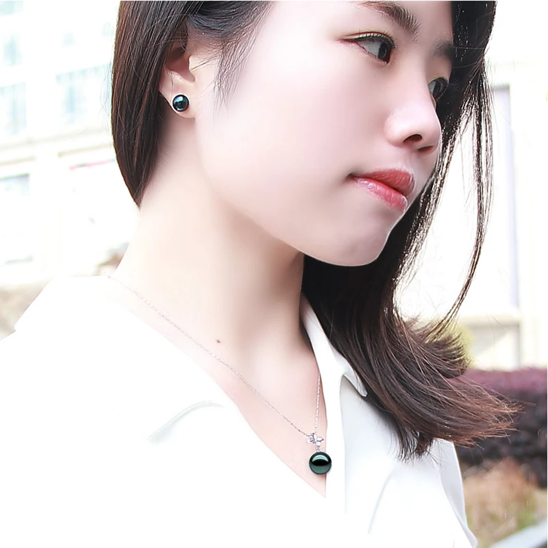 Real 925 Sterling Silver Pearl Stud Earrings For Women Black Natural Freshwater Pearl Jewelry New Fashion