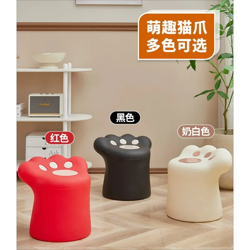Cream creative shoe changing stool, small stool at home door, cat paw cute bay window bedroom large sofa footstool