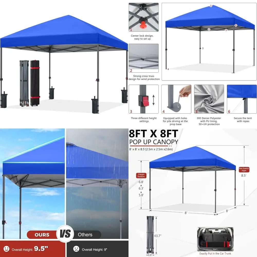 

Сверхмощная палатка с навесом для патио, портативное укрытие для террасы на заднем дворе с 4 мешками с песком, королевский синий цвет, размер 8x8