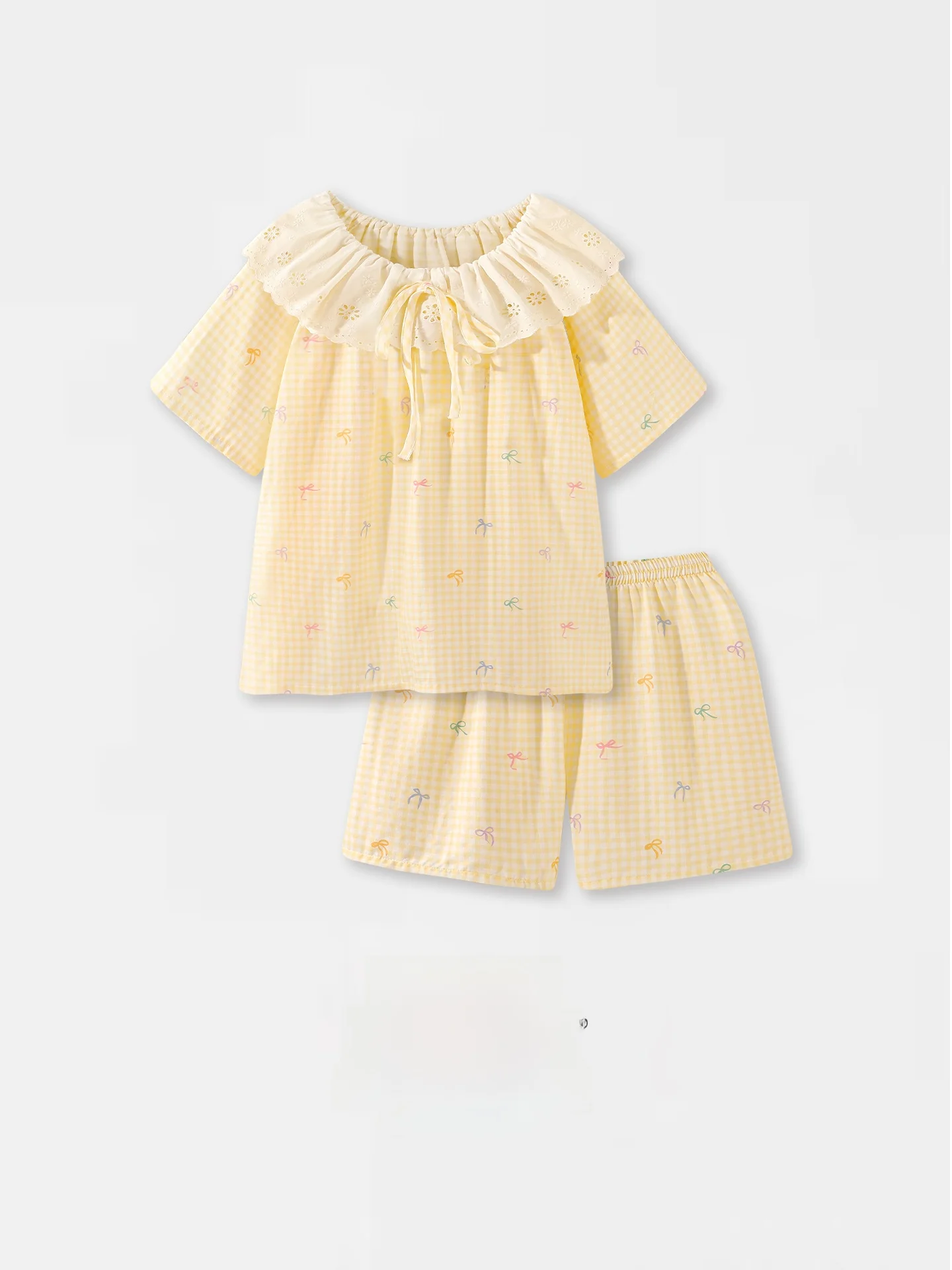 甘い純綿モスリン素材の女の子用半袖パジャマ、夏用通気性抜群の快適なプリントデザインのホームウェア-アウターウェア